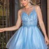 Babydoll Short Prom Dress With Rolled Hemline -SIMPLY DRESS SALE bahama blu dress DQ 21 3308 a