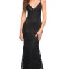La Femme Open-Back V-Neck Long Lace Prom Dress