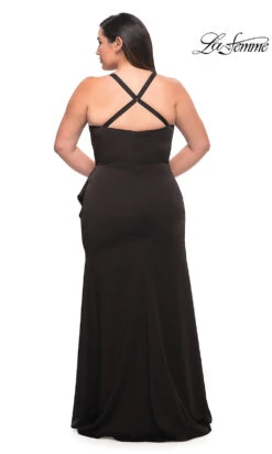 Side Drape La Femme Long Plus-Size Formal Dress -SIMPLY DRESS SALE black dress LF 22 P29634 b