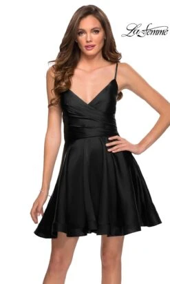 La Femme Short Satin Semi-Formal Dress With Corset 15 La Femme Short Satin Semi-Formal Dress With Corset -SIMPLY DRESS SALE black homecoming dress 10 29242