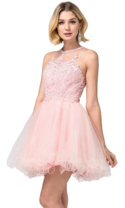 High-Neck Babydoll Fancy Short Homecoming Dress -SIMPLY DRESS SALE blush dress DQ 21 2156 a