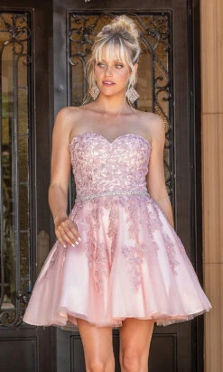 Beaded-Waist Strapless Short Party Dress -SIMPLY DRESS SALE blush dress DQ 21 3271 a