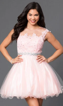 Embroidered Short Babydoll Formal Homecoming Dress -SIMPLY DRESS SALE blush dress DQ 9489 a