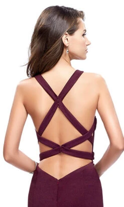 La Femme Strappy Burgundy Red Long Formal Dress -SIMPLY DRESS SALE burgundy dress LF 25503 c