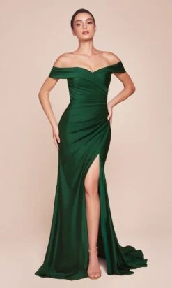 Ladivine Long Formal Dress CD790 -SIMPLY DRESS SALE cd790 hunter green front
