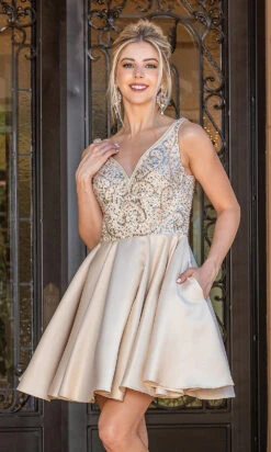 Short Prom Dress With Sequin-Embellished Bodice 9 Short Prom Dress With Sequin-Embellished Bodice -SIMPLY DRESS SALE champagne dress DQ 21 3270 a