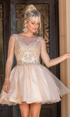 Short Embroidered Glitter Babydoll Party Dress 9 Short Embroidered Glitter Babydoll Party Dress -SIMPLY DRESS SALE champagne dress DQ 21 3287 a