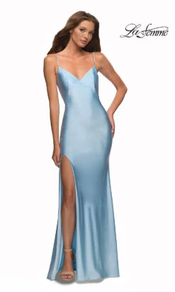 La Femme Simple Long Prom Dress With Beaded Straps