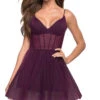 La Femme Sheer-Waist Short A-Line Homecoming Dress 1 La Femme Sheer-Waist Short A-Line Homecoming Dress -SIMPLY DRESS SALE dark berry dress LF 22 30941 a