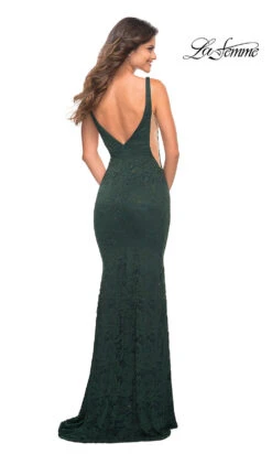 La Femme Plunging V-Neck Long Lace Prom Dress -SIMPLY DRESS SALE dark emera dress LF 22 29732 b