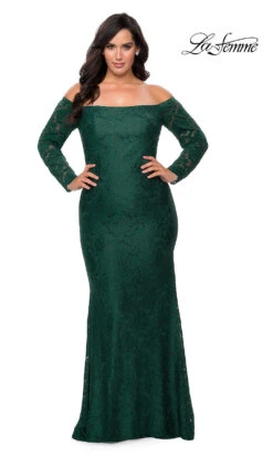 La Femme Long Lace Plus-Size Formal Prom Dress -SIMPLY DRESS SALE emerald dress LF 21 P28859 a