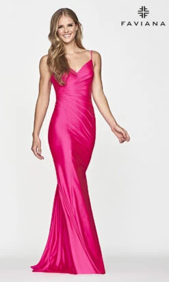 Lace-Up-Back Faviana Hot Pink Long Prom Dress