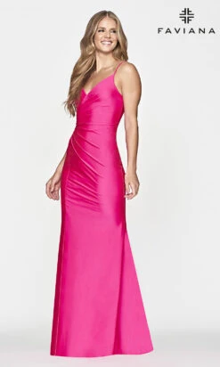 Lace-Up-Back Faviana Hot Pink Long Prom Dress -SIMPLY DRESS SALE hot pink dress FA 22 S10644 c