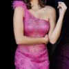 One-Shoulder Beaded Jovani Short Cocktail Dress -SIMPLY DRESS SALE hot pink dress JO 22 09483 a