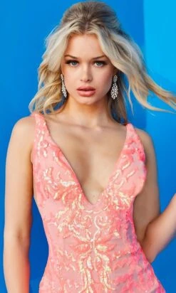 Jovani Short Sequin Party Dress With Deep V-Neck -SIMPLY DRESS SALE iridescent dress JO 22 09976 c