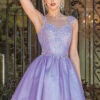 Short Embroidered Glitter Babydoll Party Dress -SIMPLY DRESS SALE lilac dress DQ 21 3287 a