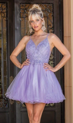 Babydoll Short Prom Dress With Rolled Hemline -SIMPLY DRESS SALE lilac dress DQ 21 3308 a