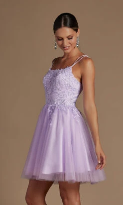Embroidered A-Line Short Corset-Back Hoco Dress -SIMPLY DRESS SALE lilac dress NA 21 T718 a