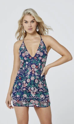 Primavera Fitted Short Beaded Floral Homecoming Party Dress -SIMPLY DRESS SALE midnight dress PV 21 1938 a