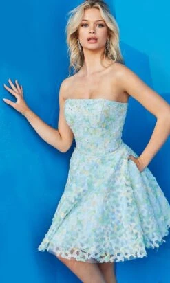 Strapless Short Jovani Party Dress With Pockets