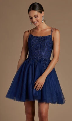 Embroidered A-Line Short Corset-Back Hoco Dress -SIMPLY DRESS SALE navy blue dress NA 21 T718 a