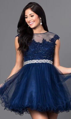 Embroidered Short Babydoll Formal Homecoming Dress -SIMPLY DRESS SALE navy dress DQ 9489 a