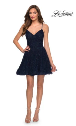 Short Navy Blue Homecoming Dress With Rhinestones -SIMPLY DRESS SALE navy dress LF 21 29336 c