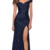 La Femme Navy Blue Sequin-Striped Long Prom Dress -SIMPLY DRESS SALE navy dress LF 21 29653 a