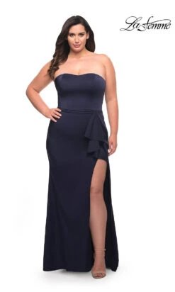 La Femme Long Strapless Plus-Size Formal Gown -SIMPLY DRESS SALE navy dress LF 22 P29664 c