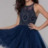 Sheer-Bodice Short Babydoll Homecoming Dress -SIMPLY DRESS SALE navy dress NA B652 a