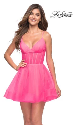 Neon Pink Short La Femme Homecoming Dress