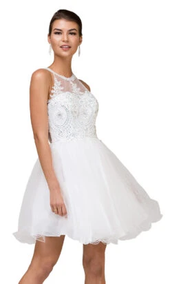 High-Neck Babydoll Fancy Short Homecoming Dress -SIMPLY DRESS SALE off white dress DQ 21 2156 a