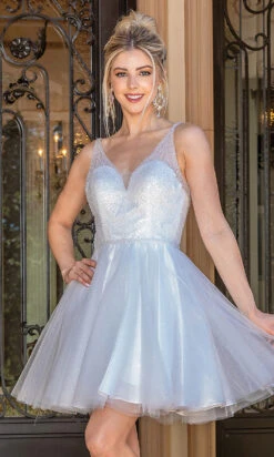 Sequin-Bodice Glitter Short Prom Dress -SIMPLY DRESS SALE off white dress DQ 21 3266 a