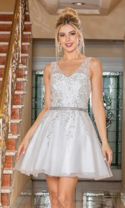 Sheer-Bodice Babydoll Short Semi-Formal Dress -SIMPLY DRESS SALE off white dress DQ 21 3296 a