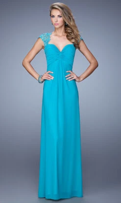 Open-Back Empire-Waist Long La Femme Prom Dress -SIMPLY DRESS SALE peacock dress LF 20844 b