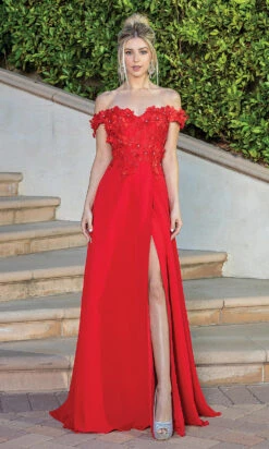 Corset-Back Off-Shoulder Long A-Line Prom Dress -SIMPLY DRESS SALE red dress DQ 22 4268 a