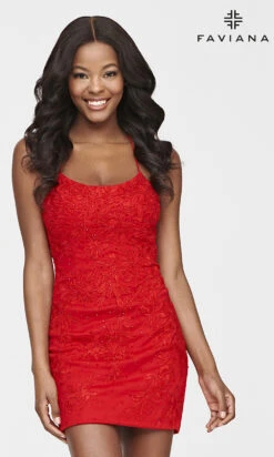 Lace-Up-Back Short Faviana Homecoming Dance Dress -SIMPLY DRESS SALE red dress FA 21 S10602 a