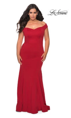 Plus-Size La Femme Off-the-Shoulder Formal Dress -SIMPLY DRESS SALE red dress LF 21 P28963 a