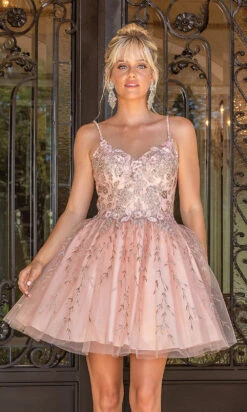 Spaghetti Strap Embroidered Short Party Dress -SIMPLY DRESS SALE rose gold dress DQ 21 3278 a