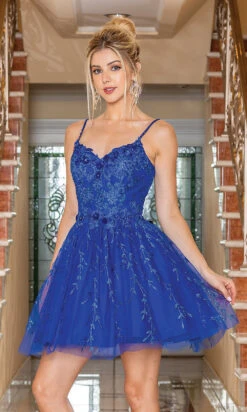 Spaghetti Strap Embroidered Short Party Dress -SIMPLY DRESS SALE royal blue dress DQ 21 3278 a