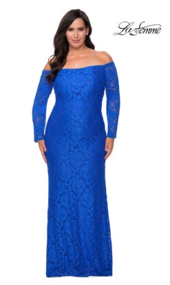 La Femme Long Lace Plus-Size Formal Prom Dress -SIMPLY DRESS SALE royal blue dress LF 21 P28859 a