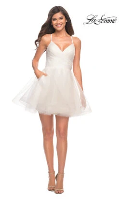 La Femme Short Fit-and-Flare Homecoming Dress -SIMPLY DRESS SALE white dress LF 21 29364 c
