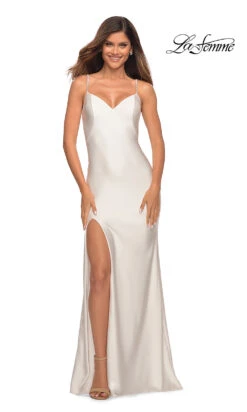 La Femme Simple Long Prom Dress With Beaded Straps -SIMPLY DRESS SALE white dress LF 22 30435 a
