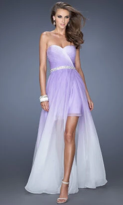 La Femme Strapless Ombre High-Low Prom Dress -SIMPLY DRESS SALE wisteria dress LF 20028 d