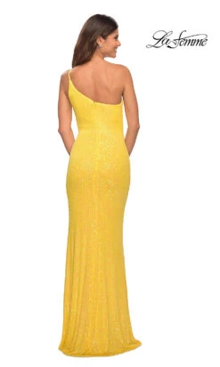 La Femme One-Shoulder Long Sequin Prom Dress -SIMPLY DRESS SALE yellow dress LF 22 30618 b